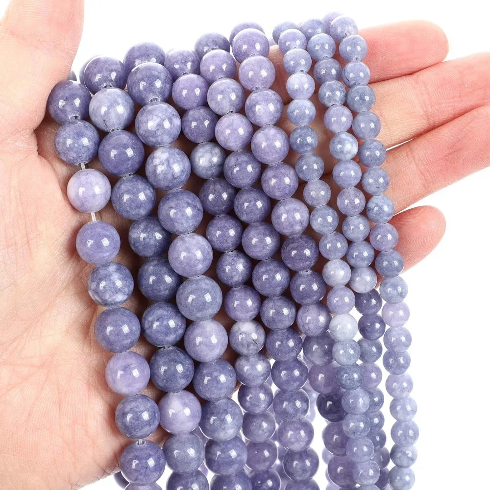 2strands 4mm-12mm Natural Purple Angelite Stone Beads Round Loose Beads for Jewelry DIY Making Necklace Bracelet Earring Accessories 15inches