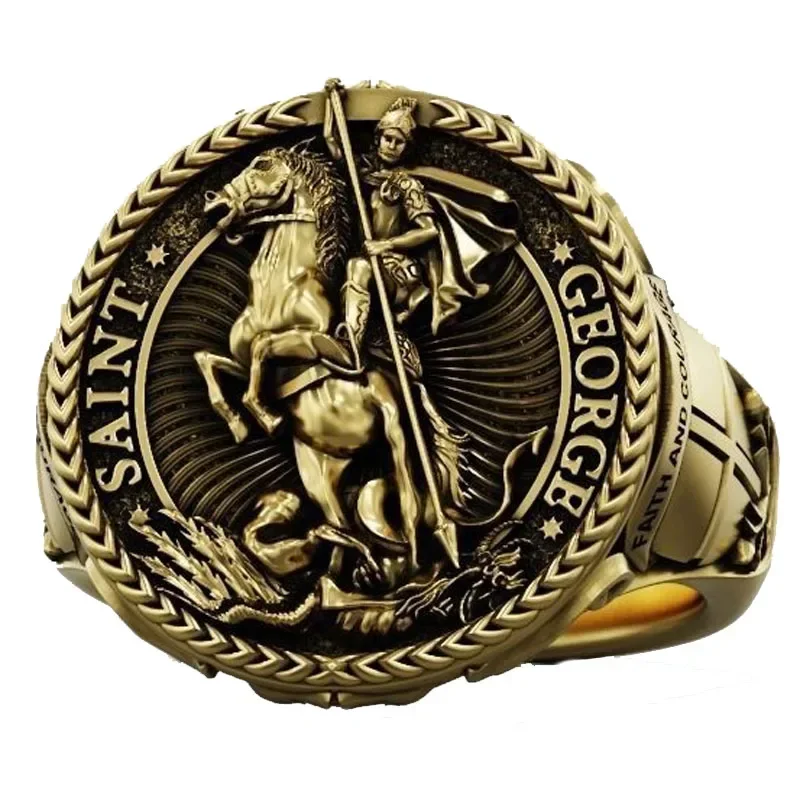 27-29g Big Heavy Saint George and the Dragon Mens Rings Customized 925 Solid Sterling Silver Many Sizes Rings sz 7-13