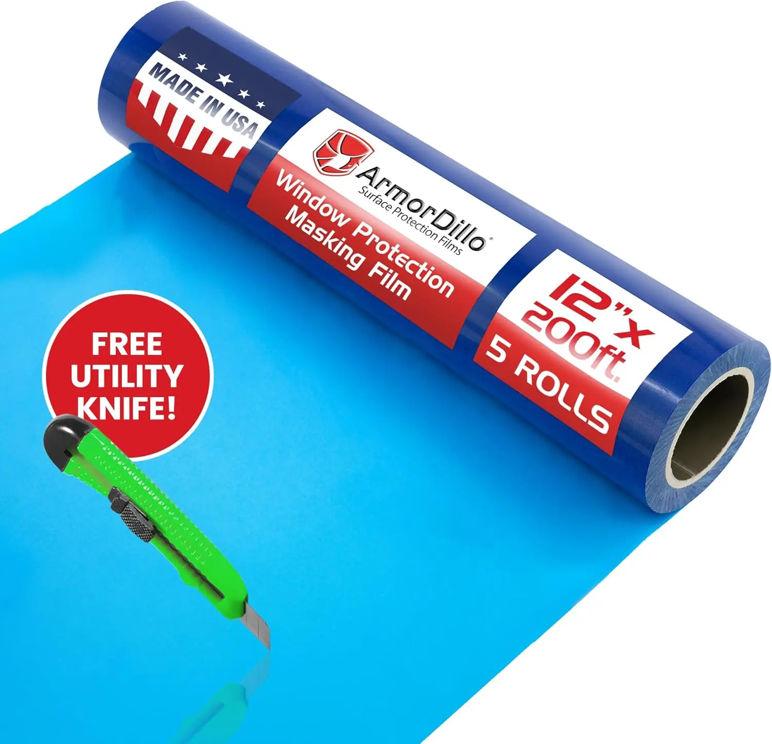 

Blue Window Protection Film 12" x 200' (5 Rolls) - Self-Adhesive Temporary Surface Cover, UV Resistant, Easy Removal