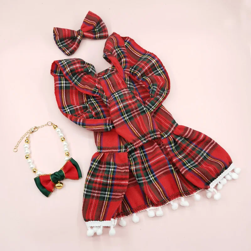 New Pet Christmas Plaid Dress Fashion Dog Dress Cat Party Dress Classic Fashion Birthday Gift Cat Accessories Pet Items