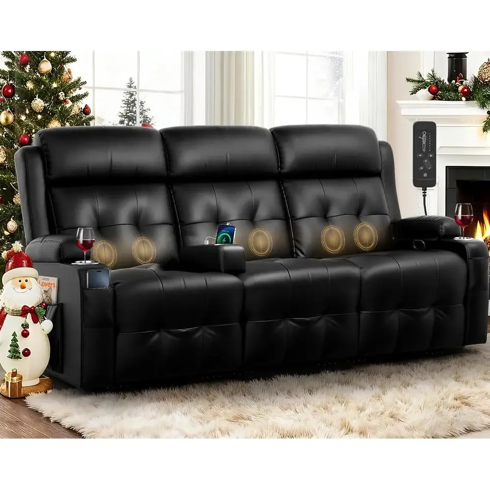 3-Seater Reclining Sofa Set with Massage, Storage, Cup Holders for Heavy Use in Living Rooms