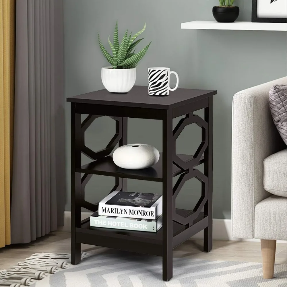 

3-Tier Nightstand, End Table with Storage Shelves, Stable Structure, Versatile Bedside Tables, for Bedroom, Living Room