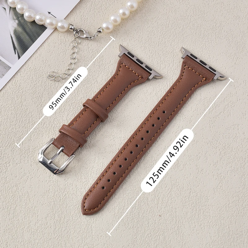 Slim Leather Watch Strap for Apple Watch Bracelet Compatible with Series 9/8/7/6/5/4/3 SE Women's 42mm 44mm 45mm 41mm 40mm 38mm