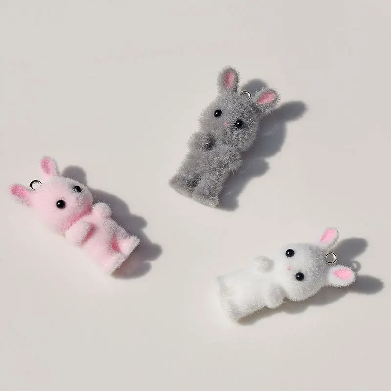 30 szt. Króliki z kreskówek Kawaii 3D puszysty stada zwierząt króliki miniaturowe lalki brelok naszyjnik DIY rzemiosło biżuteria