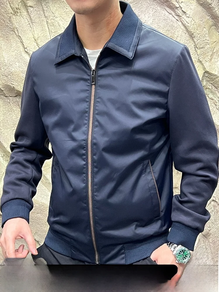 

Нейлоновый вязаный лоскутный мужской легкий роскошный воротник Adstrative Jaet Осенняя верхняя одежда Old Money Sle Stand Fit P...