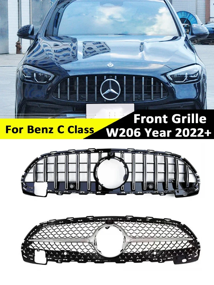 For Mercedes Benz C Class W206 Car Hood Grill Panamericana GT Grille Fit C180 C200 C300 C350 AMG Brs Style Grill 2022+ Auto Part