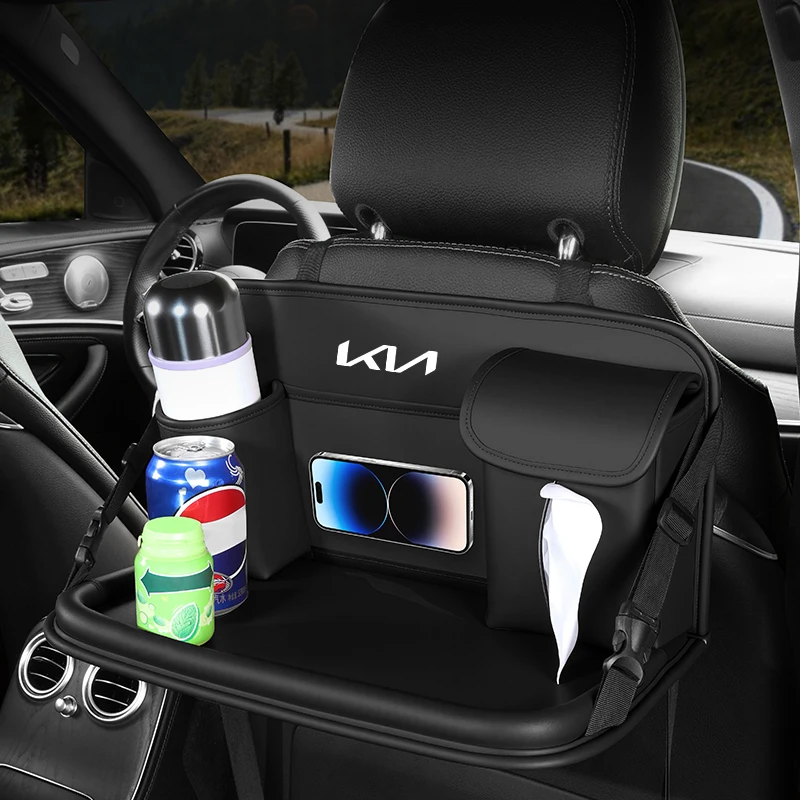 

For Kia Sportage Sorento K5 K3 Seltos Rio Carnival Ceed etc Car Back Seat Organizer with Foldable Table PU Leather Storage Bag