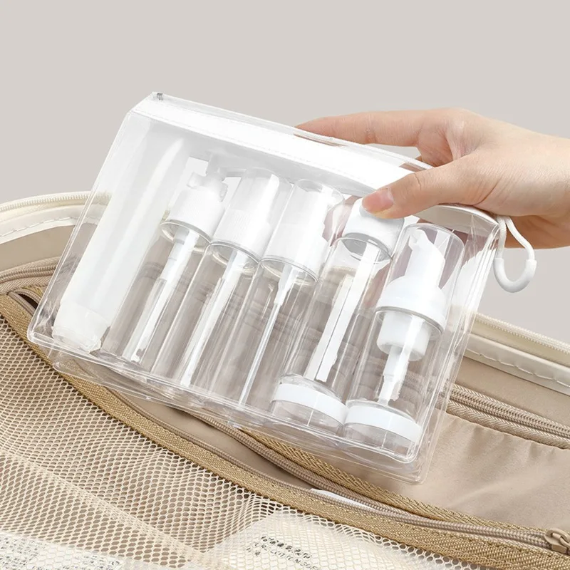 Travel Dispensing Bottle Set Clear Cosmetic Plastic Bottle Spray Lotion Cream Shampoo Portable Sub-Bottling Accessories