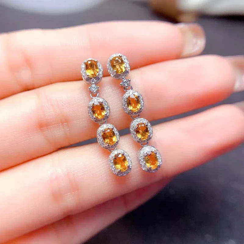 

Natural Citrine Earrings Female 925 Sterling Silver Plated 18K Gold Personalized Earrings Delivery Certificate Support Delivery