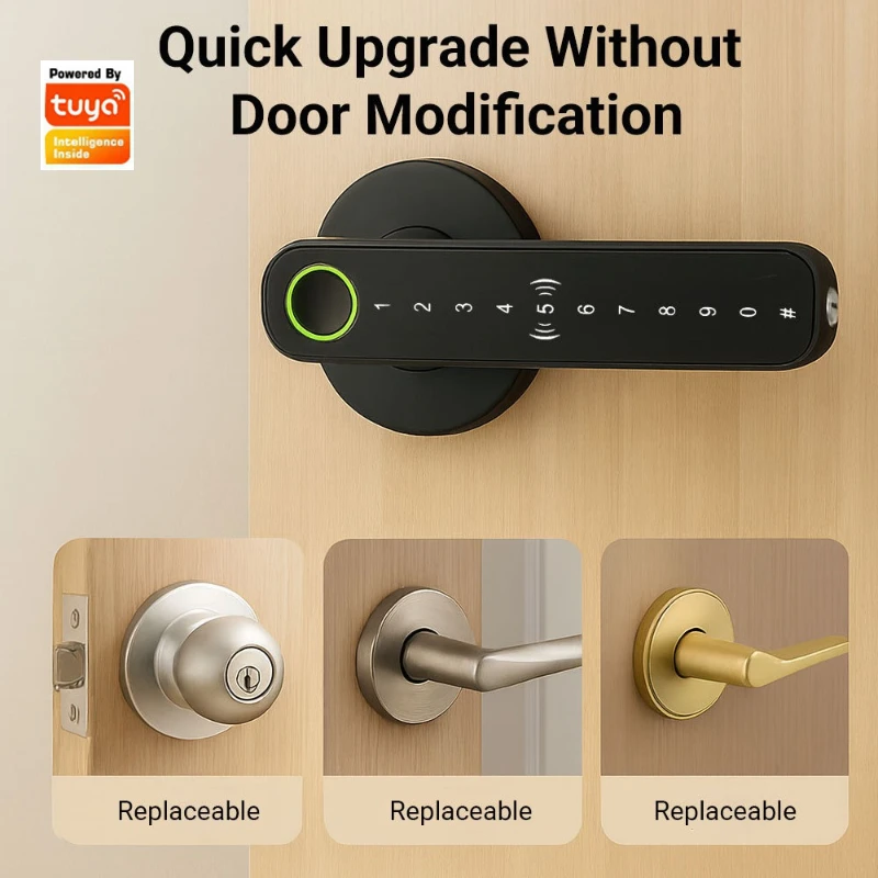 EGFirtor Wooden Door Fingerprint Indoor Three-bar Tuya Bluetooth Password APP Smart Electronic Lock 60mm Cylinder