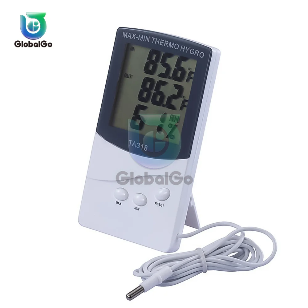 TA318 LCD Digital Humidity Temperature Meter 1.5M Probe Indoor Outdoor Weather Station Sensor Tester Thermometer Hygrometer