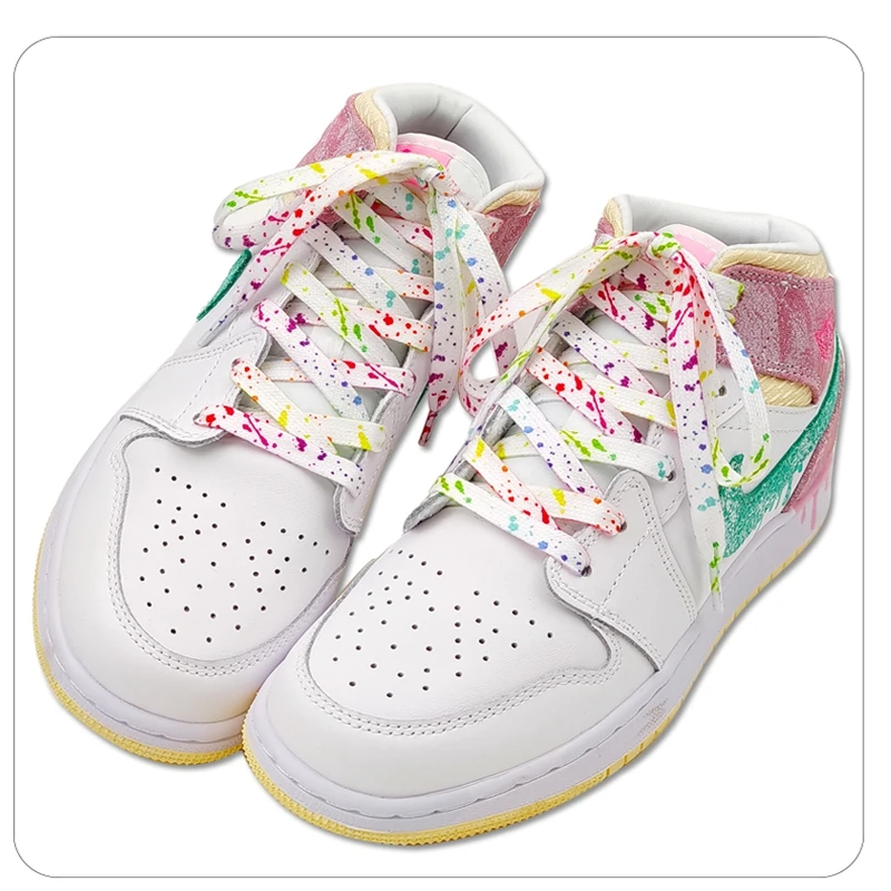 Schuhbänder für Sneaker, flach, mit Goldprägung, Tintenfleck-Druck, bunte Schuhbänder mit Tintenfleck-Motiv, handbemalte Basketball-Schuhbänder für AF1. – Detail 16