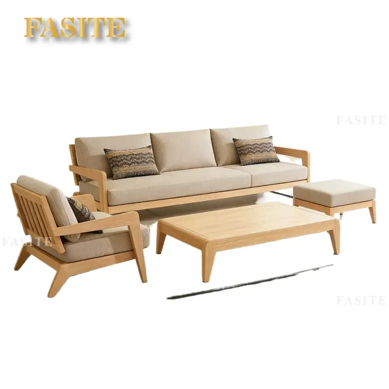 For Outdoor Teak Sofa Waterproof Anti-corrosion Nordic Style Single Seat for Courtyard Terrace Villa Garden Room with Coffee