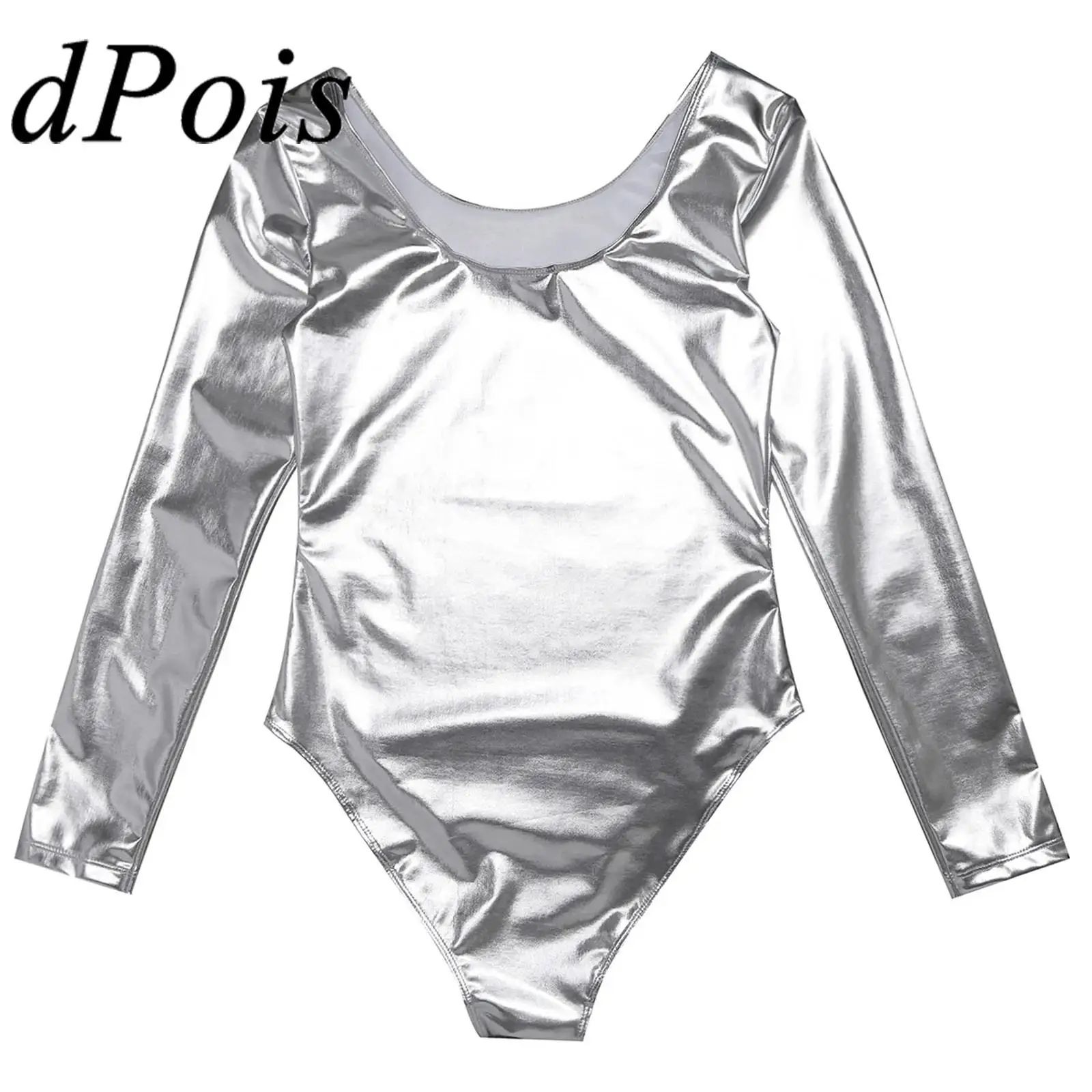 Gymnastics Leotard For Mens Shiny Patent Leather Clubwear Performance Dancewear Long Sleeves Bodysuit Homme Gymnastic Jumpsuit