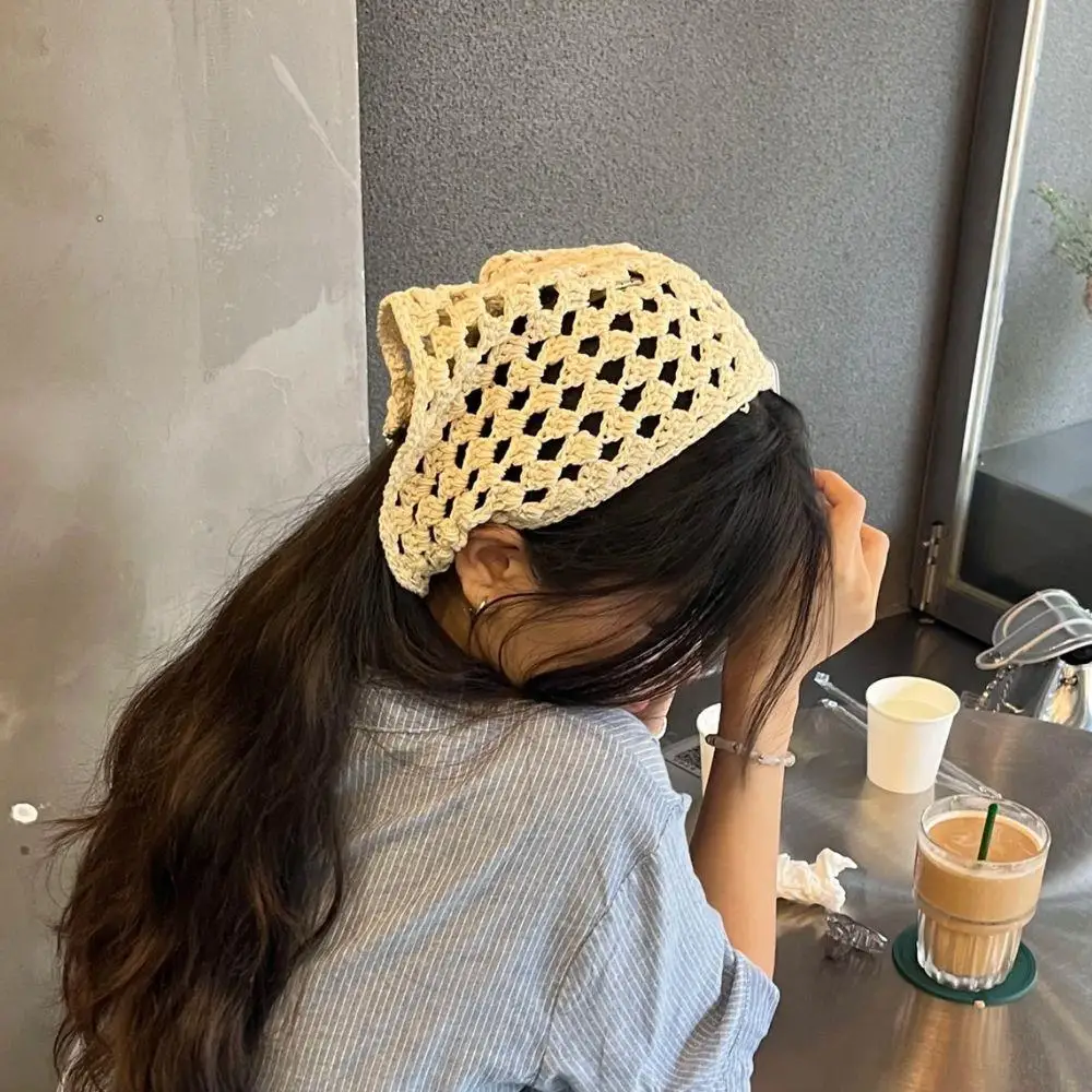 

Triangle Headband French Pastoral Style Handmade Crochet Headscarf Knitted Triangle Hair Scarf Elegant Breathable Chic Headwrap