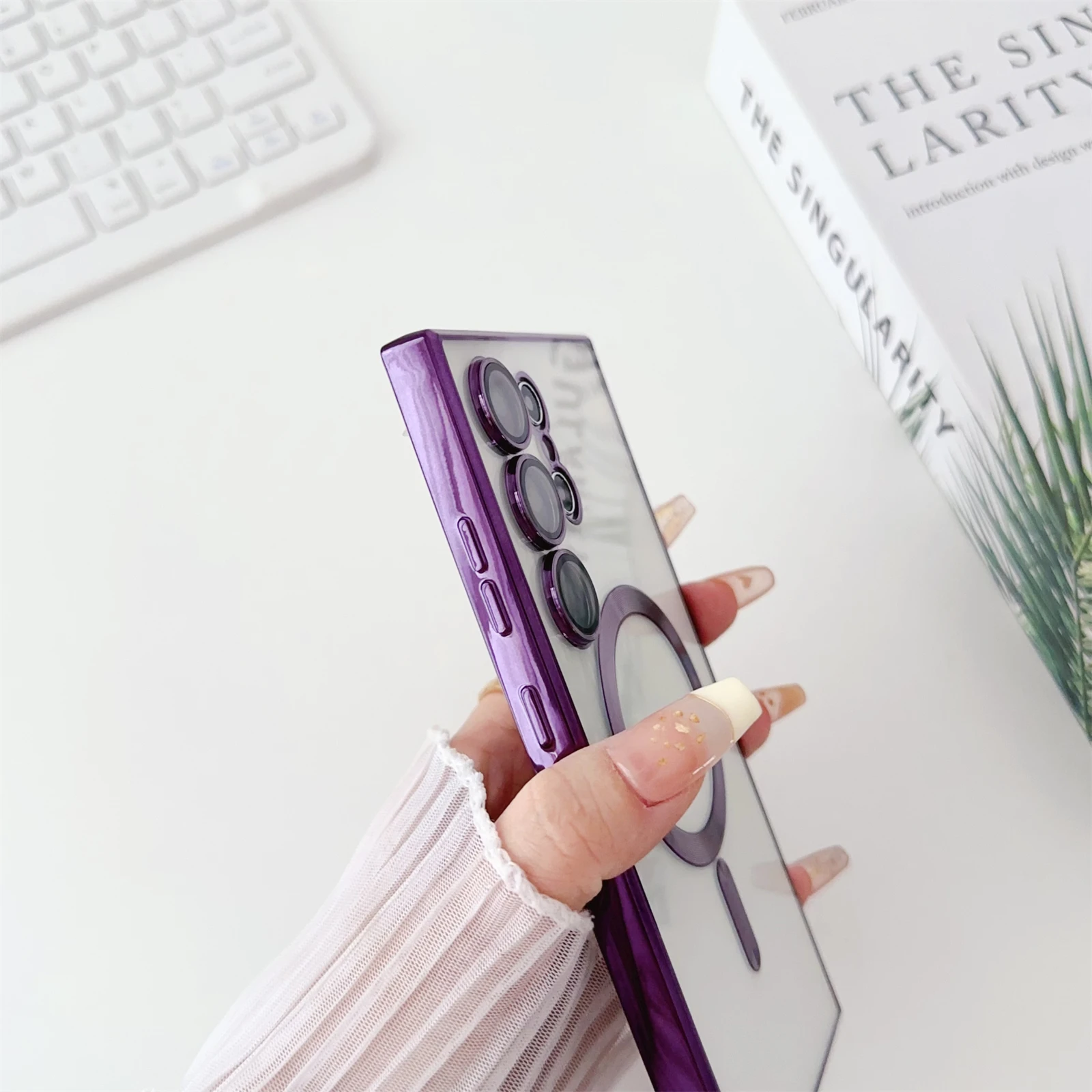 Funda Magnética Transparente de Lujo para Samsung Galaxy S26 S25 S24 S23 S22 S21 S20Ultra, Carga Inalámbrica, Antideslizante