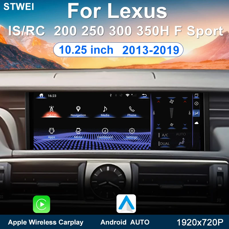 For Lexus IS RC 200 200T 250 300 300H 350 2013-2019 10.25-inch Car Radio Multimedia Video Player Android 12 GPS Carplay 4G WIFI