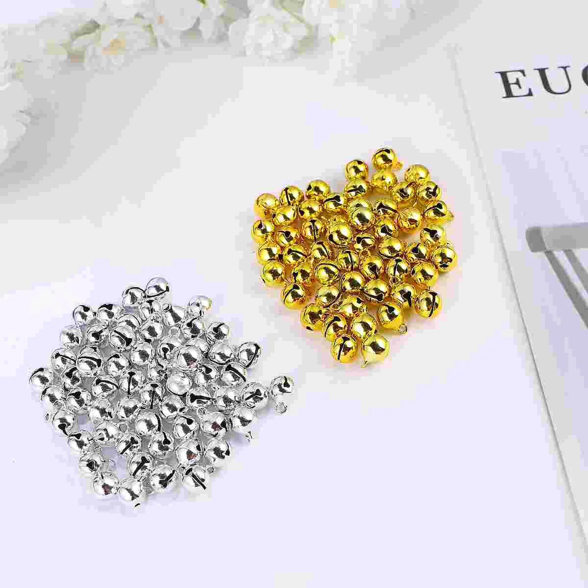 200Pcs Jingle Bells Keychain Pendant Bells Crafts Pet Bells DIY Tree Pendant (10mm, Golden, Silver for Each 100Pcs)