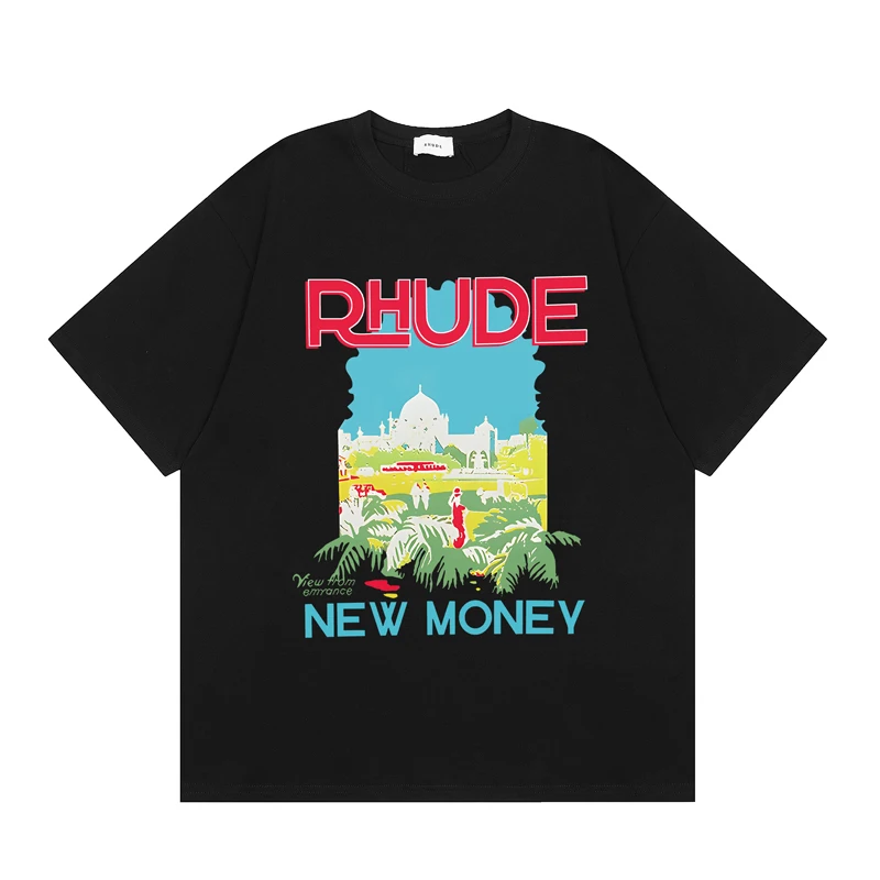 2026 New Trend Versatile RHUDE Top Tee High-quality Cotton Printed Short Sleeves