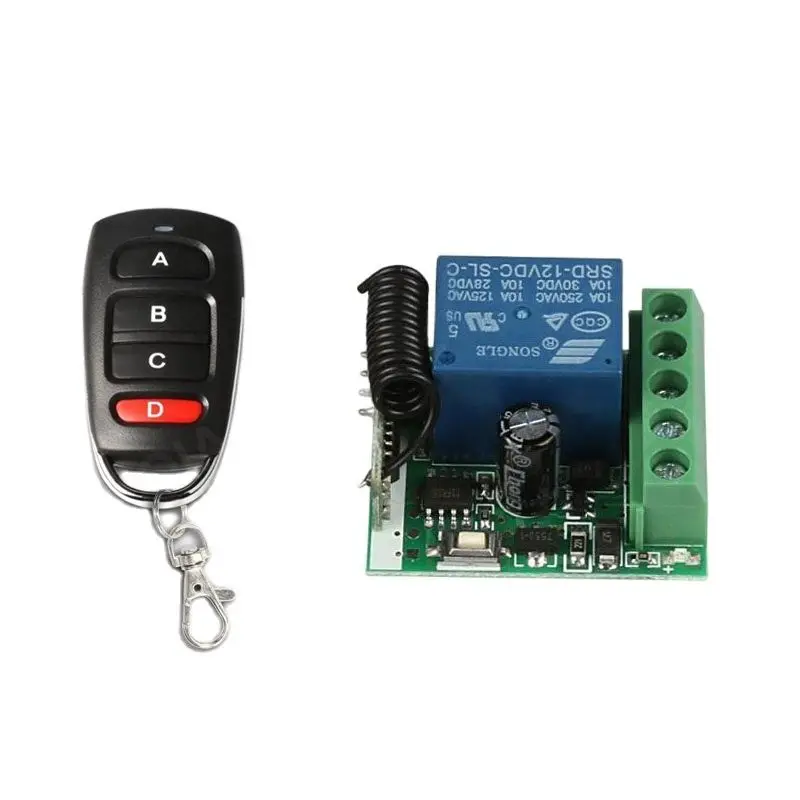 

433MHz Wireless Remote Control 1CH RF Relay Receiver 4 Button DC 12V Universal Remote Controller Switch For Gate Garage door