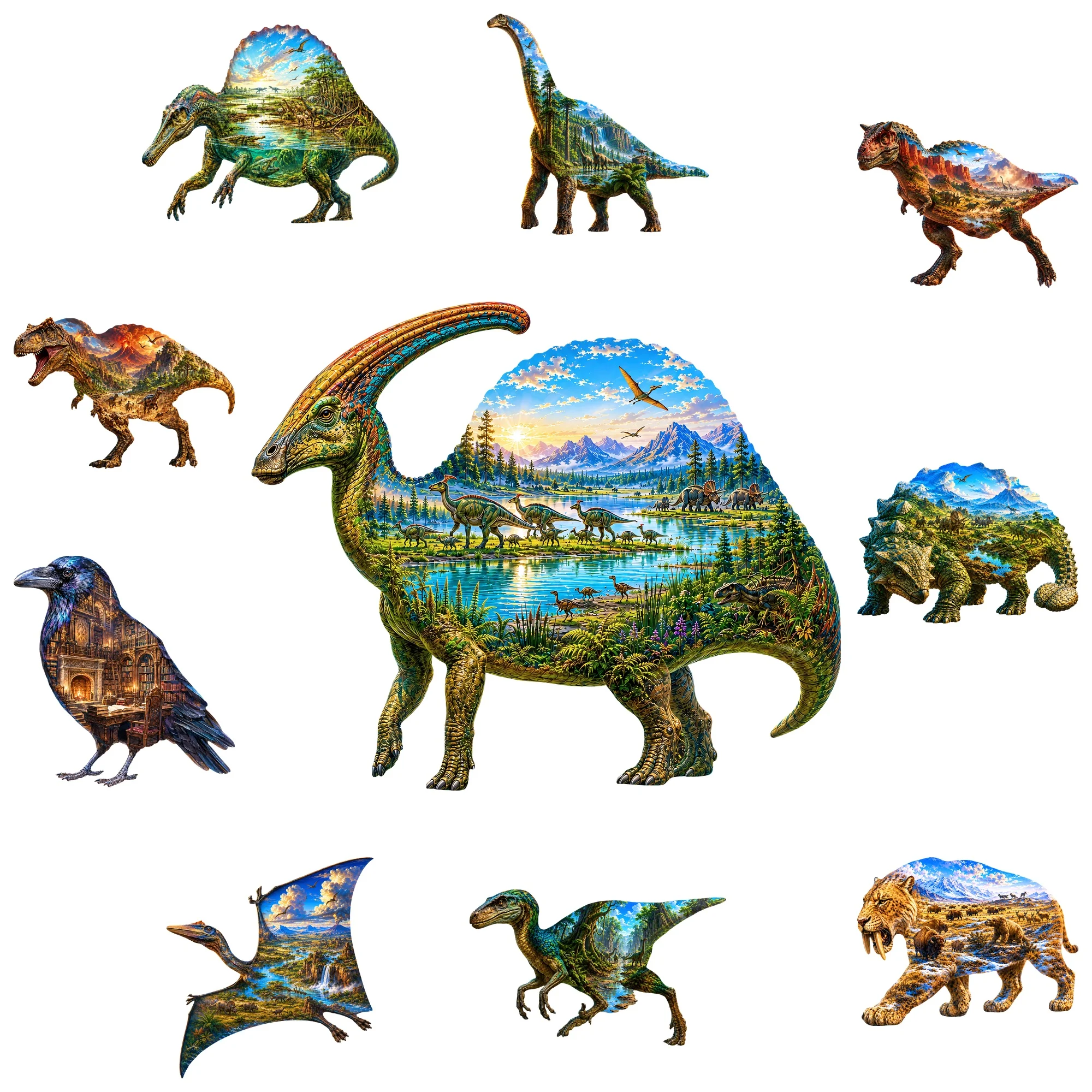 Dinosaur Flat Wooden Puzzle Gift Toy Animal Jigsaw Puzzle Tabletop Puzzle Game Ideal Gift for Holidays Idear Gift for Kids Teens