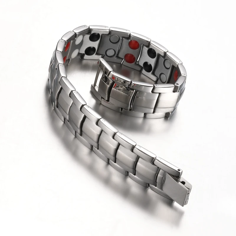 Double-Row Strength 4 Elements Germanium Bracelet for Men Fashion 316L Stainless Steel Jewelry Health Care Power Bracelets