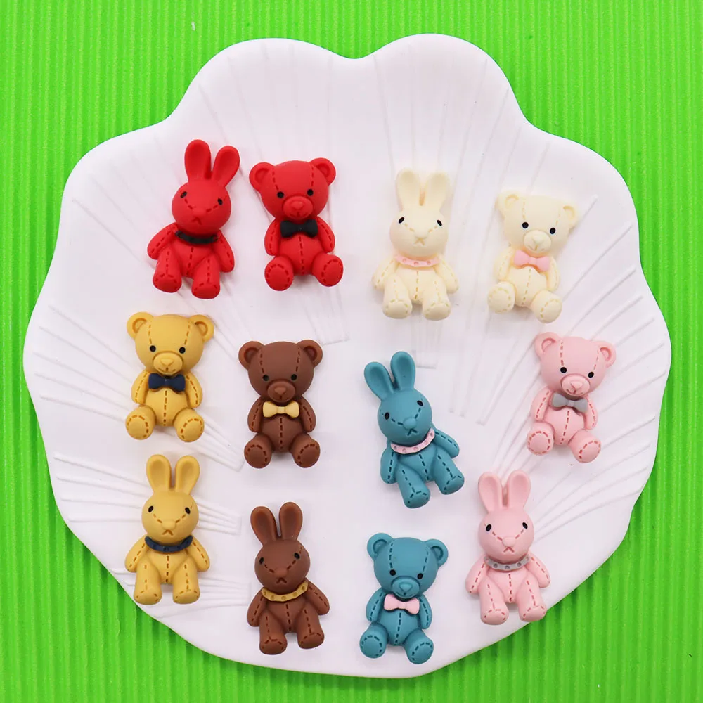 1-12PCS Kawaii Animal Cartoon Rabbit Bear Bow Resin Shoe Charms Accessories Children Adorable Decorations Girls Special Gift