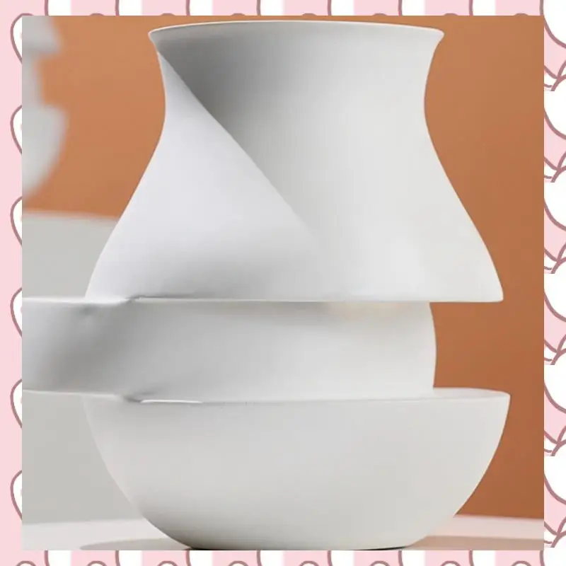 

HHTL Abstract Geometry White Laminated Vases Resin Vases Home Art Decoration Flower Arrangement Accessories Utensils Ornament