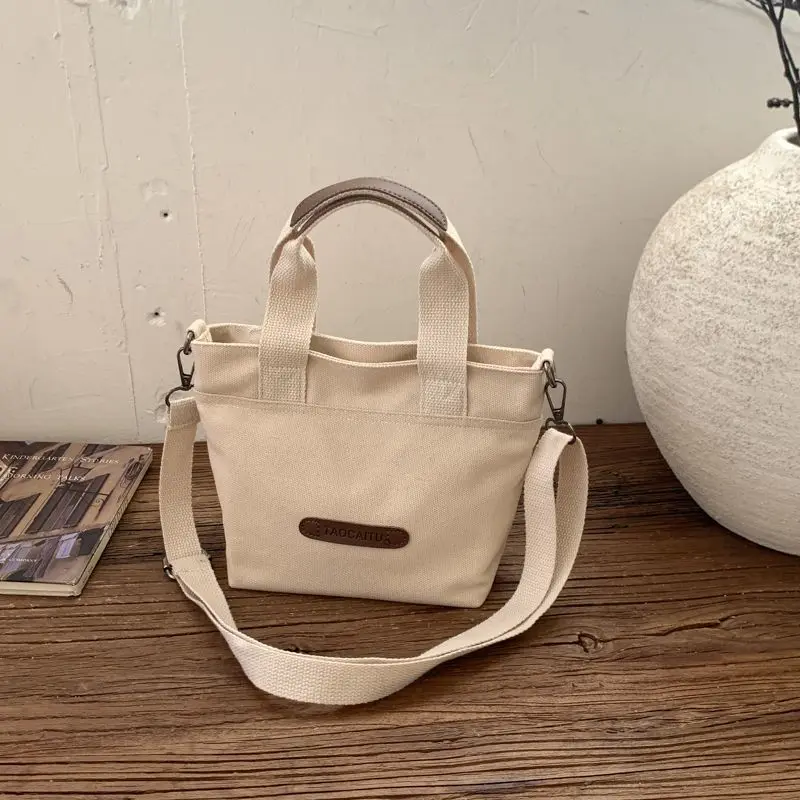 Crossbody Pack Simple Thick Canvas Portable Messenger Bag Literary Daily Versatile Commuter Portable Student Bucket Tote Bags
