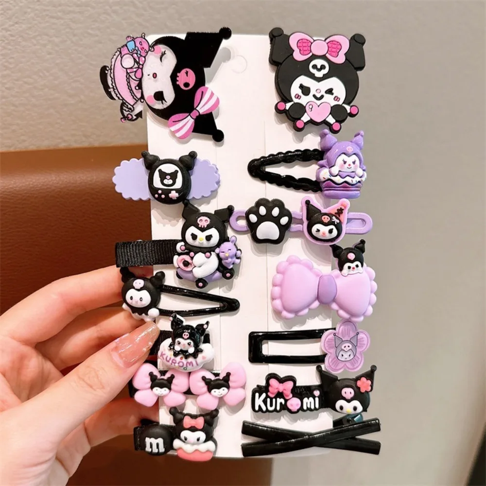 Sanrio Kawaii Hair Clip para Crianças, Animação Bonito Dos Desenhos Animados, Kuromi, Estudante, Acessórios de Cabelo, Festivais Presente, 14Pcs por Conjunto