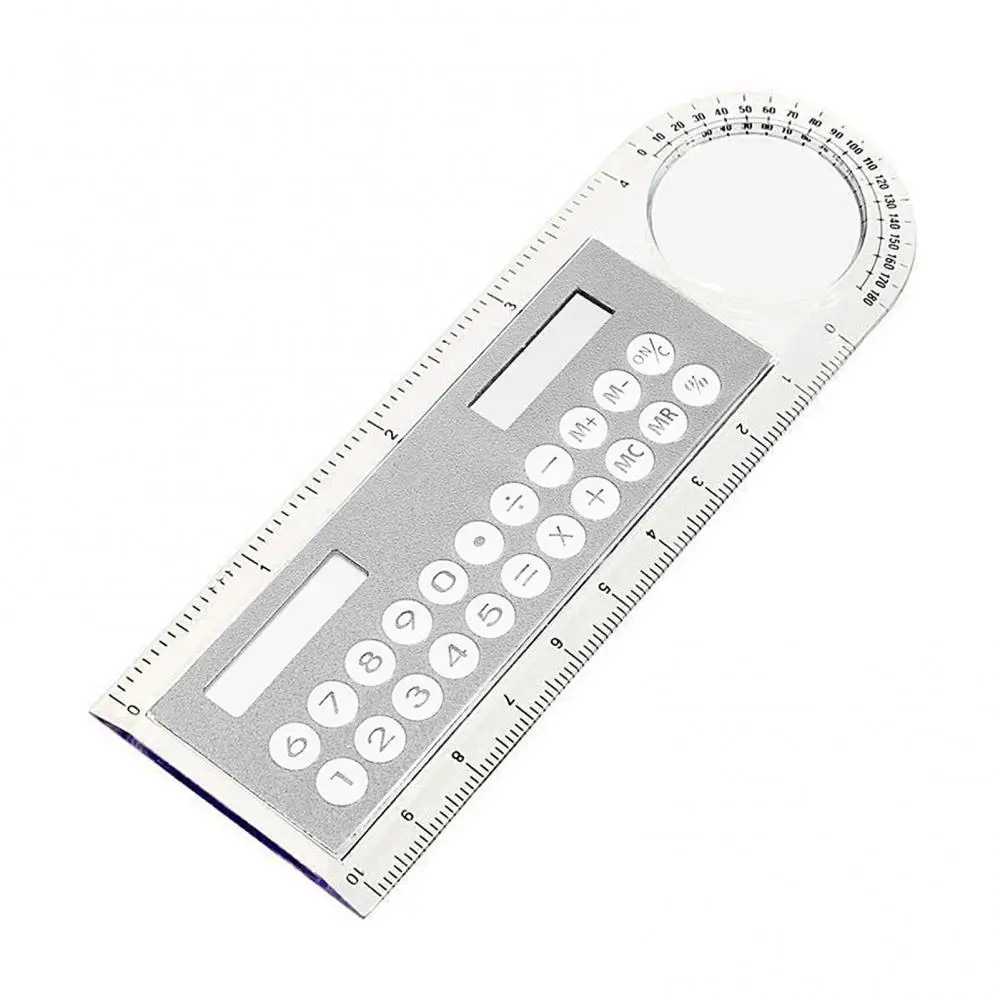 Mini Solar Transparent Ruler Calculator with Magnifier Student School Supplies