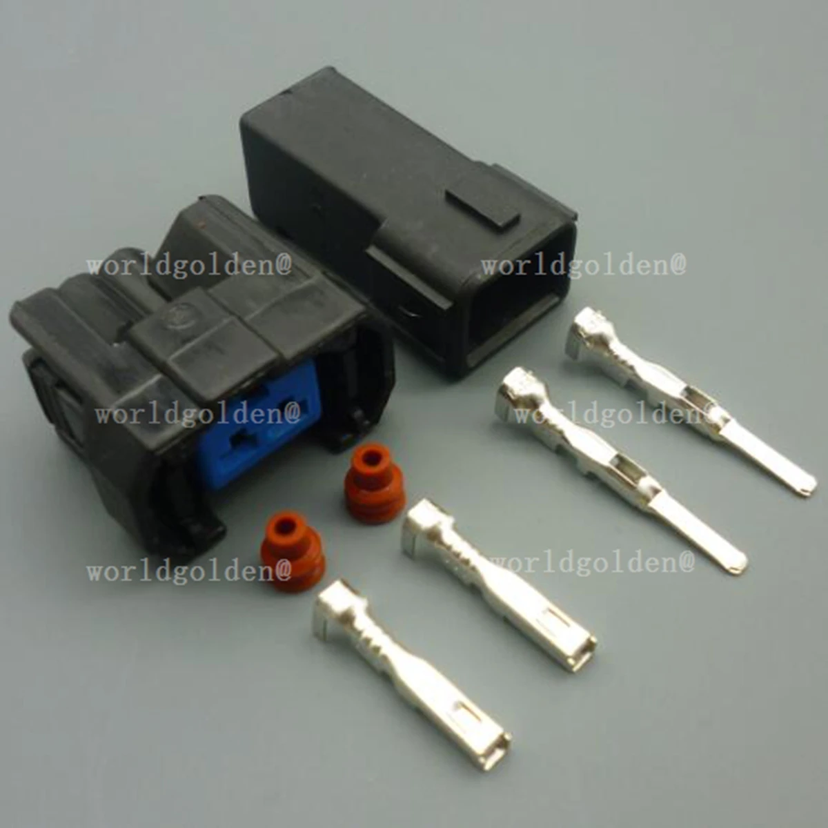 6189-0533 2-Pin Automotive Connector Kit Male Female Terminal with Blue Insert and Red Waterproof Seal