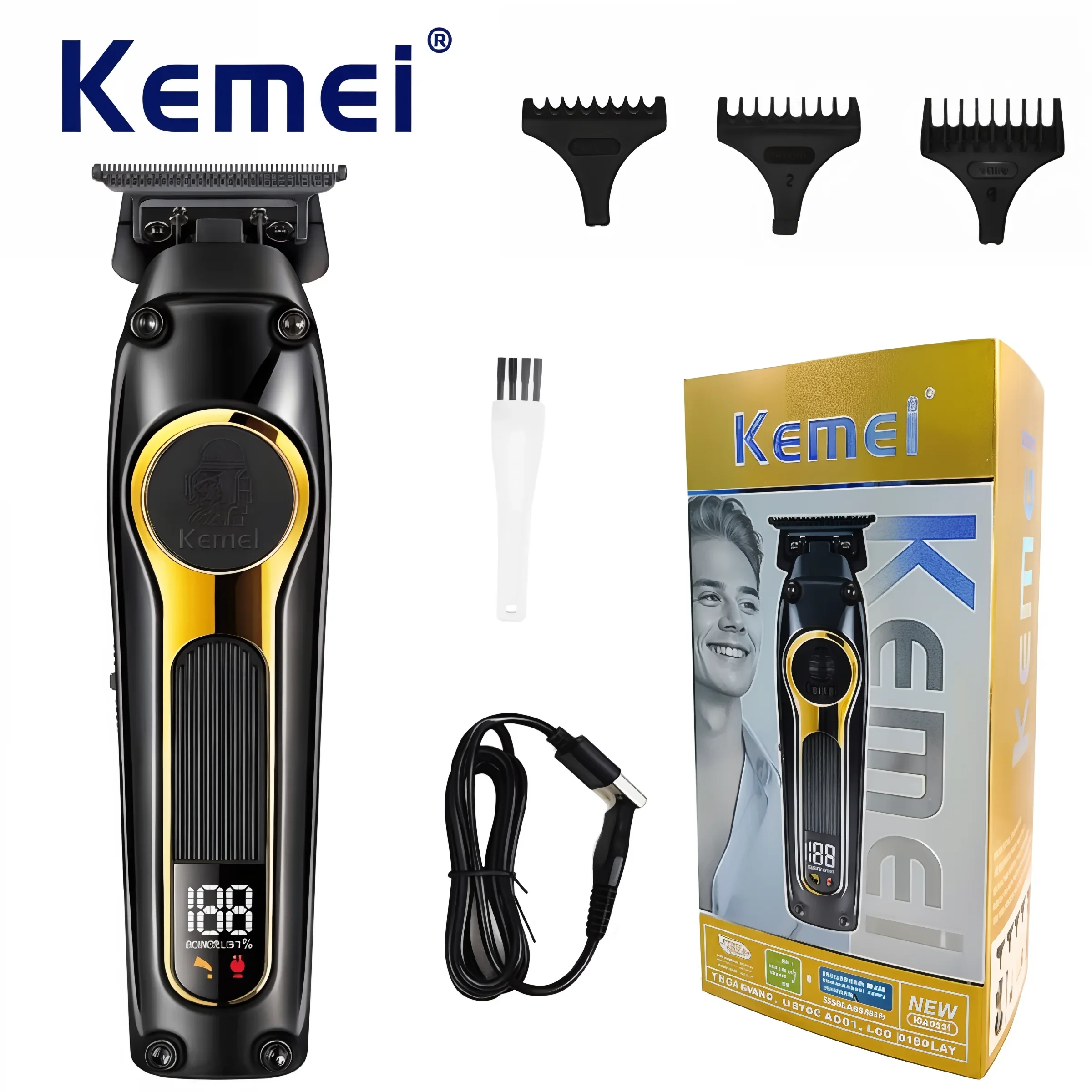 

Kemei KM-2351Usb Rechargeable Hair Clipper DLC Blade Cordless Electric Hair Clipper Men's Barber Hair Trimmer for Men Clippers