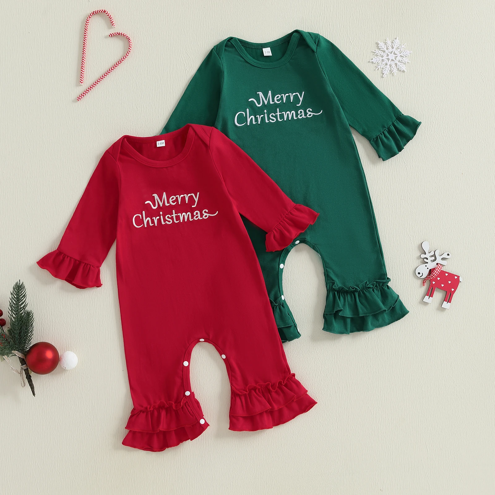 SUNSIOM 0-18 أشهر طفلة عيد الميلاد ثوب فضفاض طويل الأكمام جولة الرقبة إلكتروني التطريز بذلة