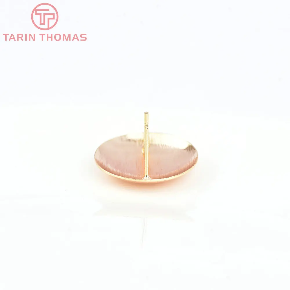 (2381) 6PCS 18MM 24K Gold Color Brass Striped Arc Surface Round Stud Earrings Pins High Quality Jewelry Findings Accessories