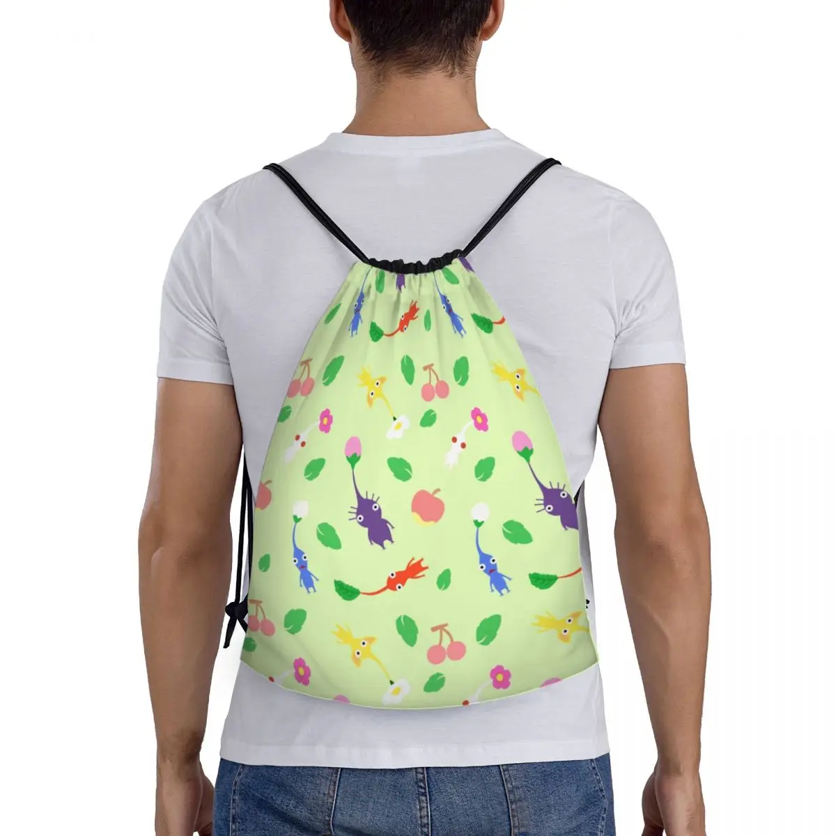 Benutzer definierte Pikmins Muster spielen Spiel Kordel zug Rucksack Taschen Männer Frauen leichte Sport Sport Sackpack Säcke für das Training