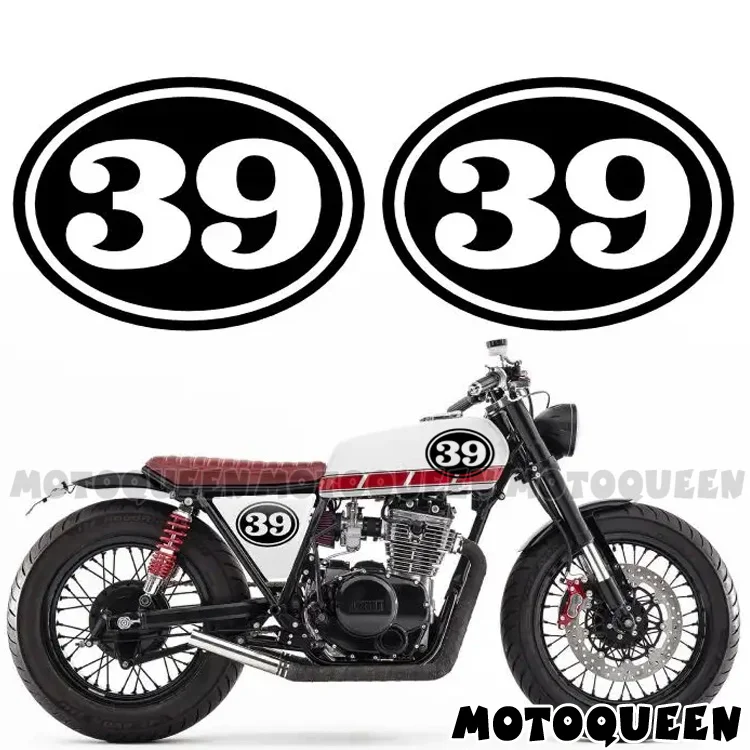 4X Custom Cafe Racer Number Vintage Motorcycle Decal Oval Fuel Tank Side Cover Helmet Stickers For Kawasaki Vespa Ducati Aprilia