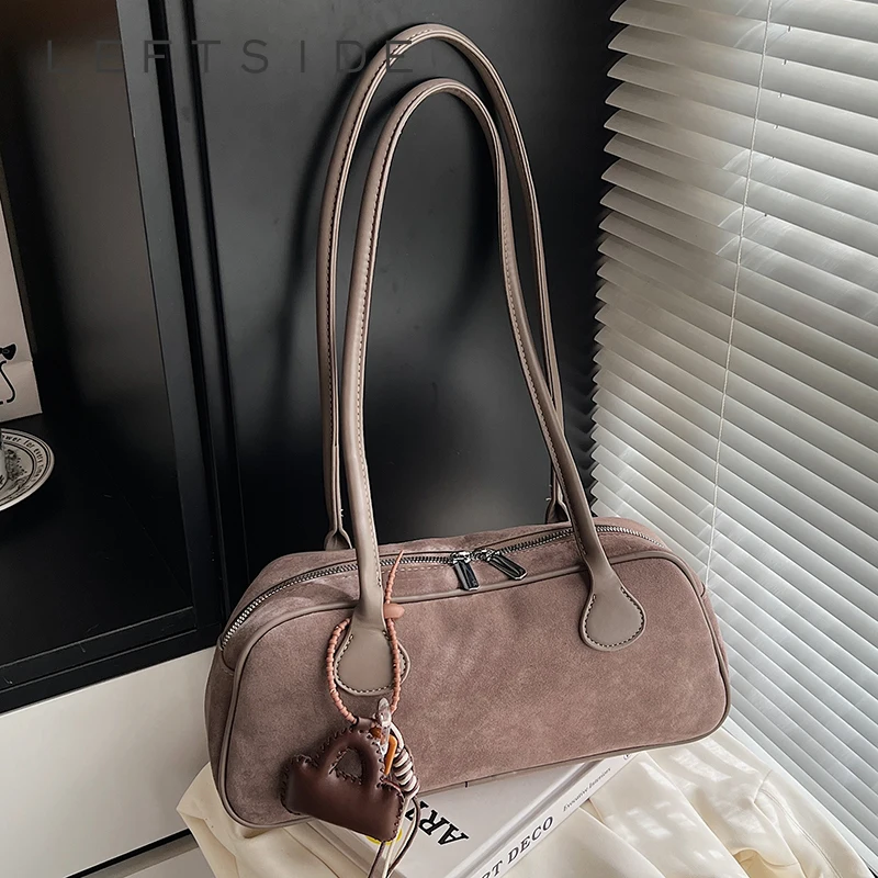 

LEFTSIDE Women Faux Suede Square Shoulder Bag 2025 Winter Retro Underarm Bag Luxury Designer Trend Female Brand Handbags