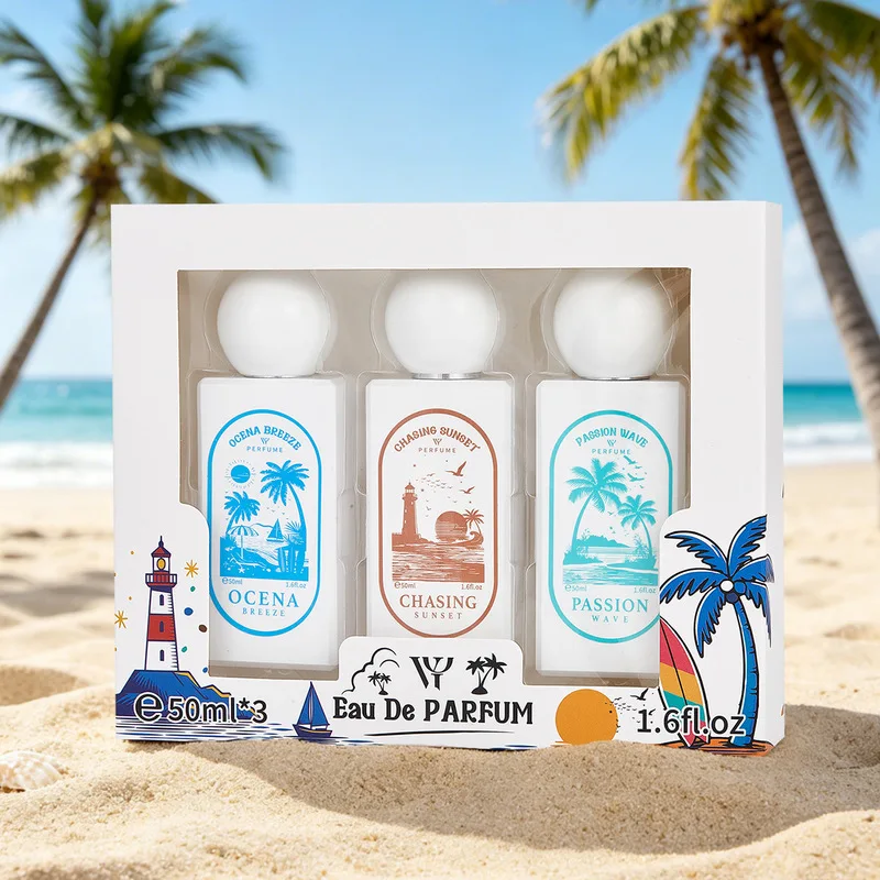 Ocean Style Perfume Gift Set 3×50ml, Long‑Lasting Eau De Parfum, Multiple Fresh Scent Fragrance Spray for Daily Social Use