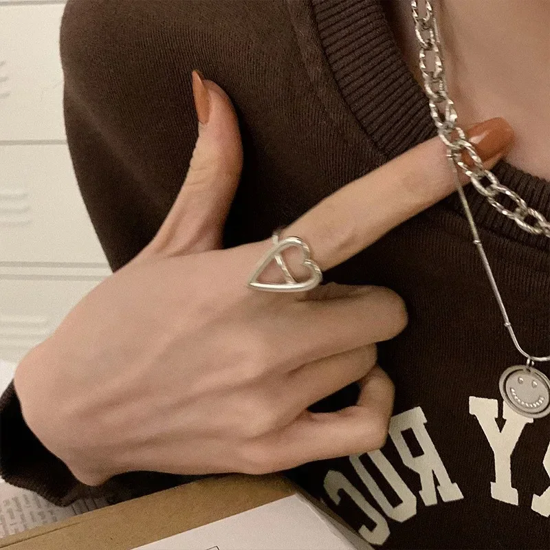 3pcs Set Rings for Women Love Heart Hollowed Out Girl Party Jewelry Gift Sweet Three Layer Cool Punk Jewelry Dropshipping
