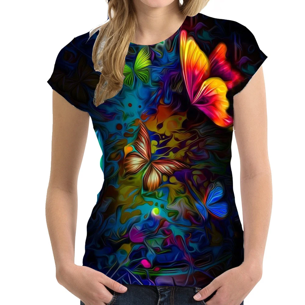 Summer Butterfly Floral 3D Print T-shirts Women Streetwear Casual Fashion Y2k Short Sleeve T Shirt O-neck Tees Tops Clothing