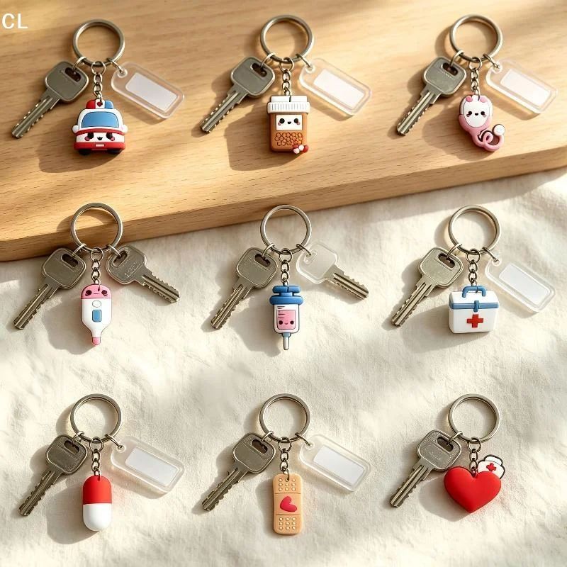 AttireTroveCute  Themed Silicone Keychains With Blank Label Tags Lovely Cartoon Designs For Nurses Doctors Gifts Daily Use