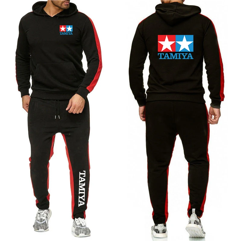 2024 Spring Autumn Men TAMIYA Legendary 90 Car Toy Classic Logo Print Popular Hooded Tracksuit+Casual Sweatpants Solid Color Set