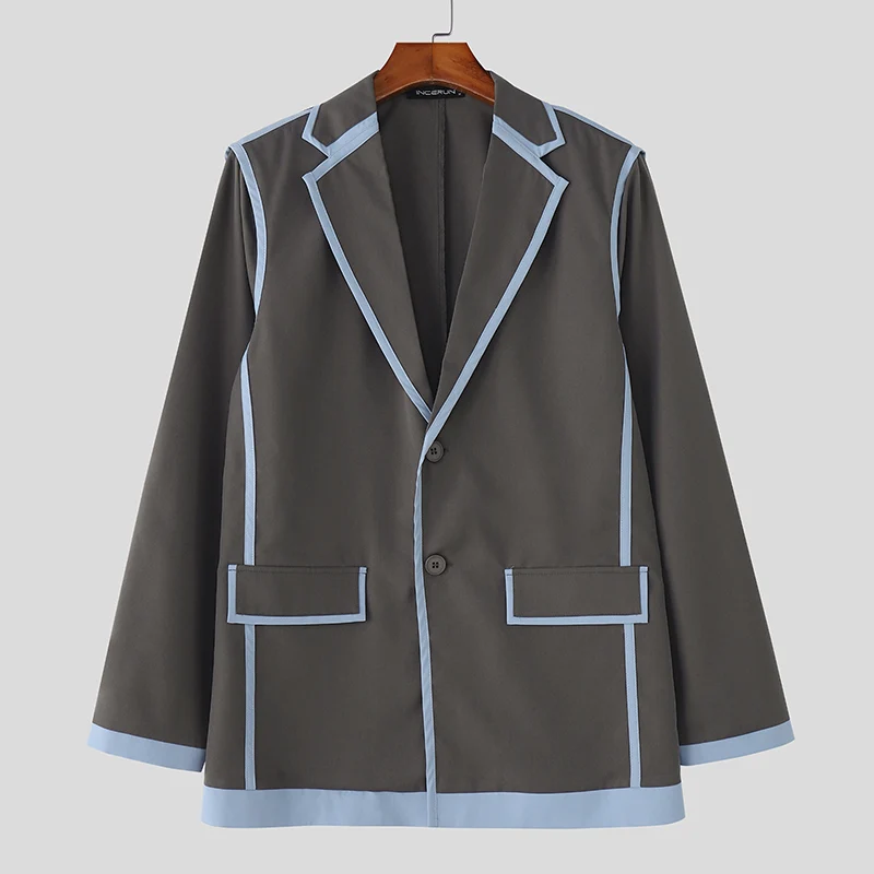 

INCERUN мужской пиджак в стиле пэчворк с лацканами и длинным рукавом на одной пуговице, повседневный мужской костюм, уличная одежда, свободные 2025, модные мужские пальто для отдыха, S-5XL