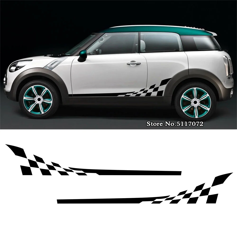 2pieces Checkerboard Checkered Flag Door Side Stripes Decal Stickers For Mini R56 R50 R52 R53 F56 R60 Countryman Accessor