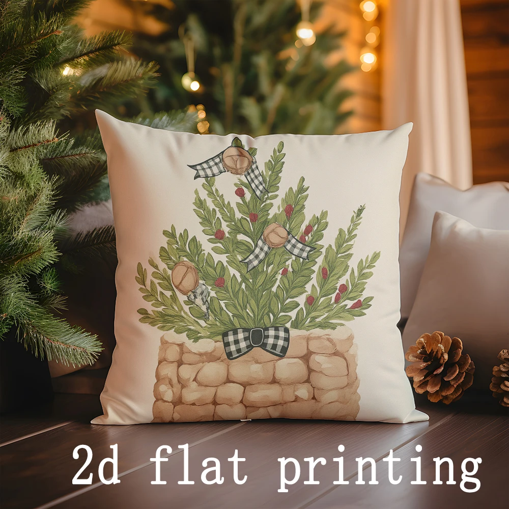 1 قطعة/4 قطعة-وسائد بطابع عيد الميلاد مع تصميمات رجل الثلج والشجرة، غطاء وسادة مربع، غطاء وسادة مزخرف للأريكة الحديثة #3