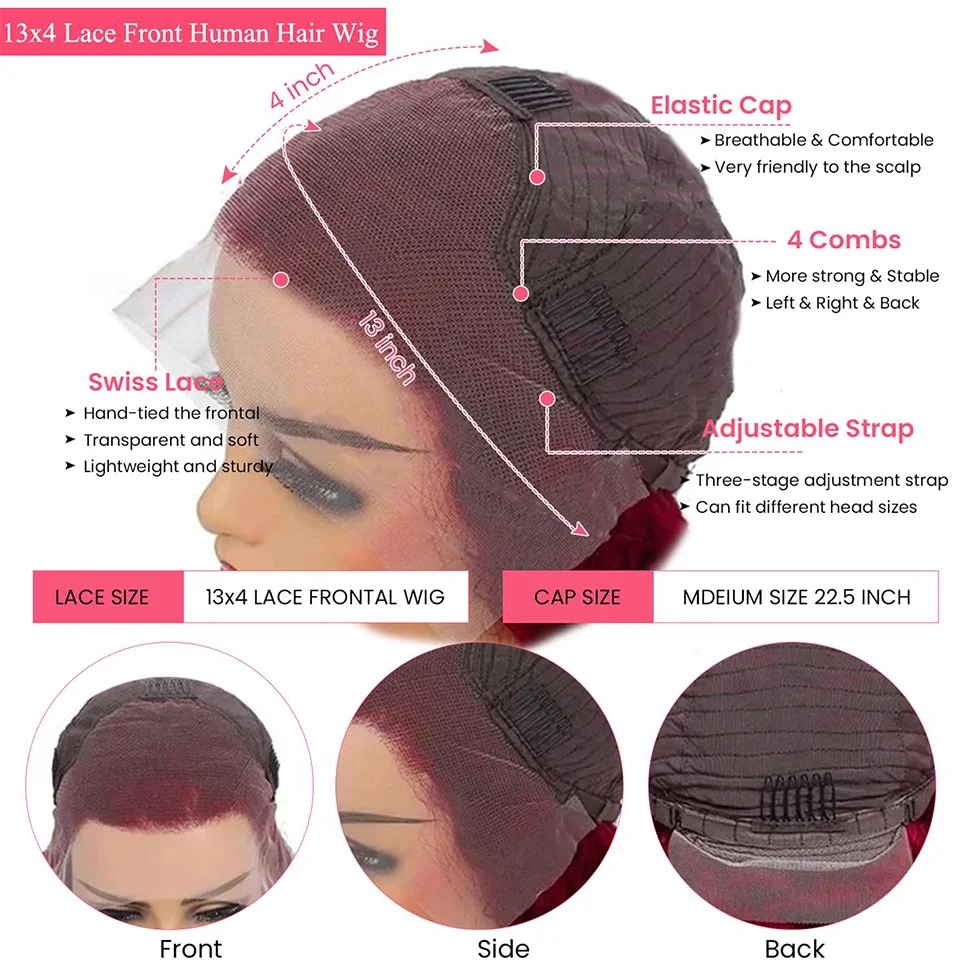 250 الكثافة 99J بورجوندي 13x4 HD الدانتيل أمامي باروكة من شعر طبيعي قبل قطعها الملونة البرازيلي موجة عميقة شعر بشري مجعد شعر مستعار #6