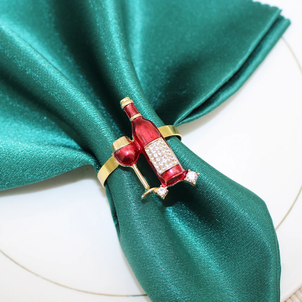 20Pcs Red Wine Bottle Napkin Rings Wedding Napkin Holder for Party Decoration Thanksgiving Christmas Dinner Table Decor HB103