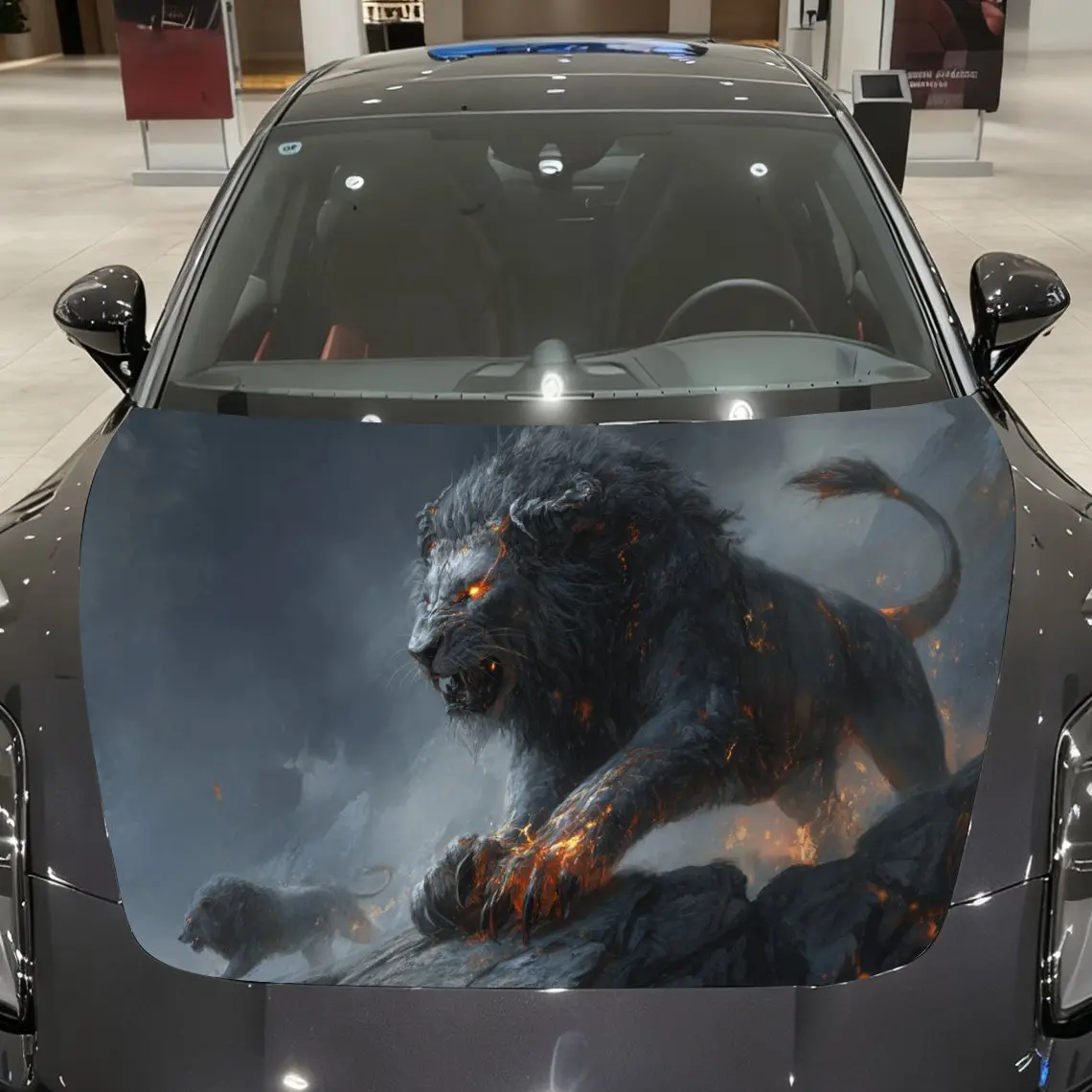

Misty Domain Golden-Flame Blue Lion Roars Car Vinyl Wrap, PVC Material Waterproof Car Hood Sticker, Self-Adhesive Scratch-Resist