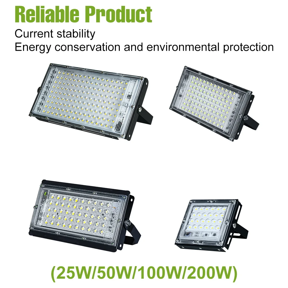 200W LED Floodlight Outdoor Spotlights Waterproof 220V Reflector Wall Lamp Garden Exterior Lighting Cold/Warm White 25W 50W 100W